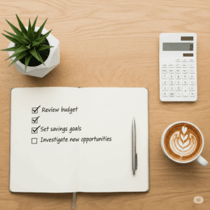 Checklist financière sur un bureau pour préparer sa rentrée sereinement.